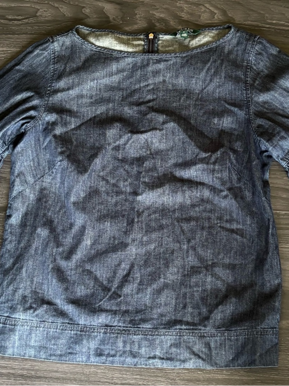 Lauren Ralph Lauren Dark Blue Denim-Look Boatneck Top